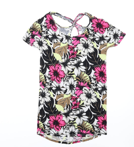 NEXT Womens Multicoloured Floral Viscose T-Shirt Dress Size 6 Round Neck Pullover