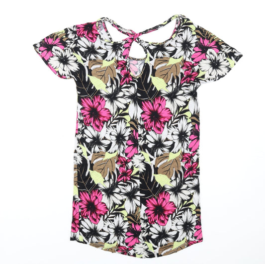 NEXT Womens Multicoloured Floral Viscose T-Shirt Dress Size 6 Round Neck Pullover