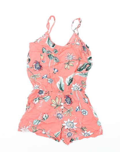 Hype Womens Pink Floral Viscose Playsuit One-Piece Size S Pullover