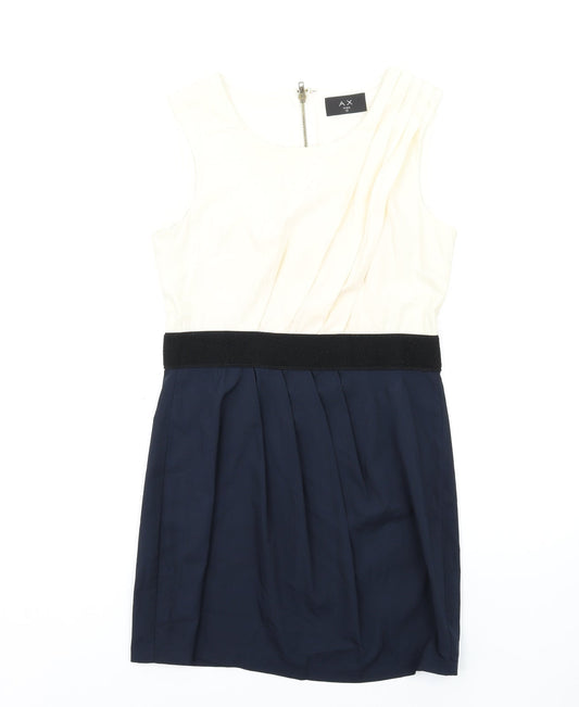 AX Paris Womens Blue Viscose Pencil Dress Size 12 Round Neck Zip