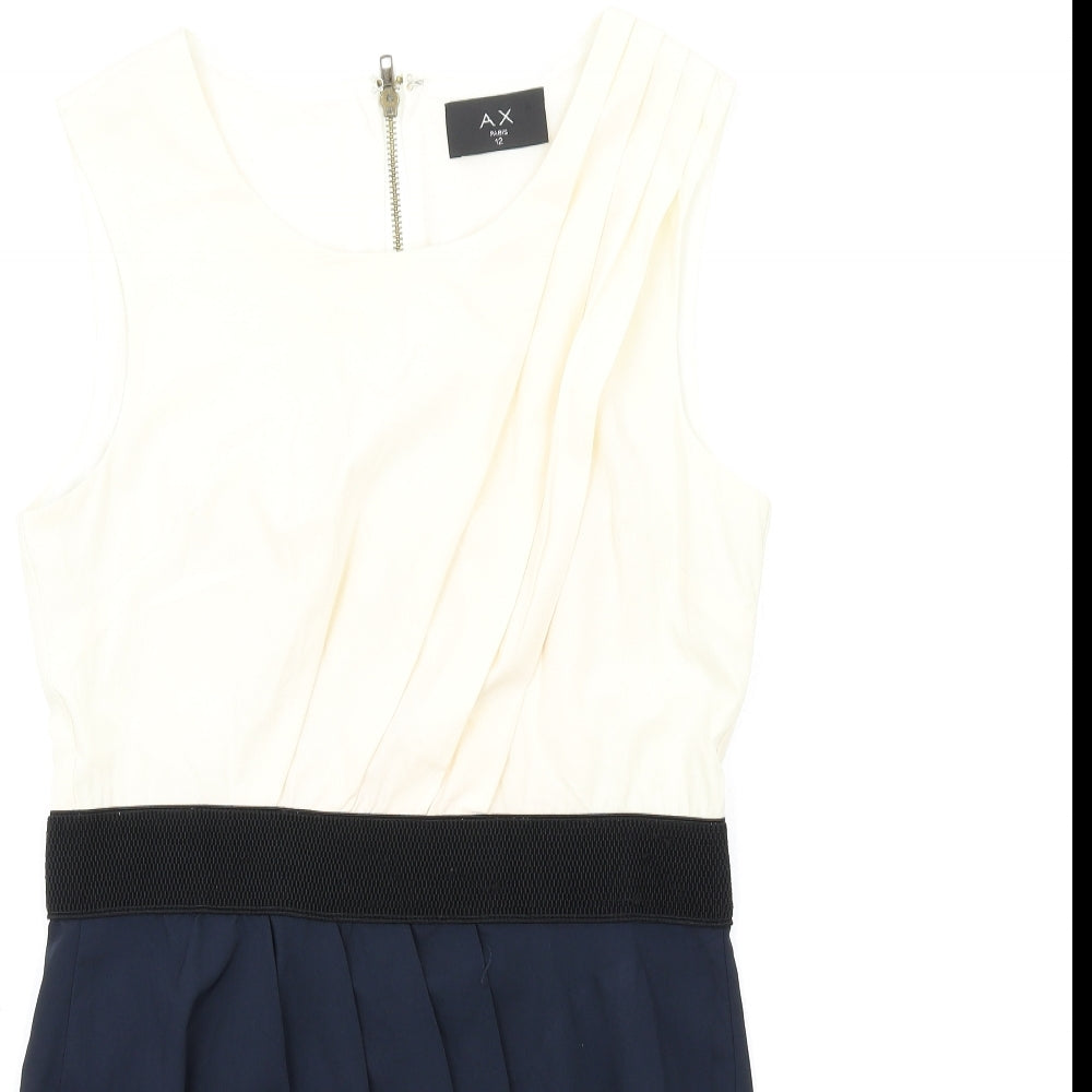 AX Paris Womens Blue Viscose Pencil Dress Size 12 Round Neck Zip