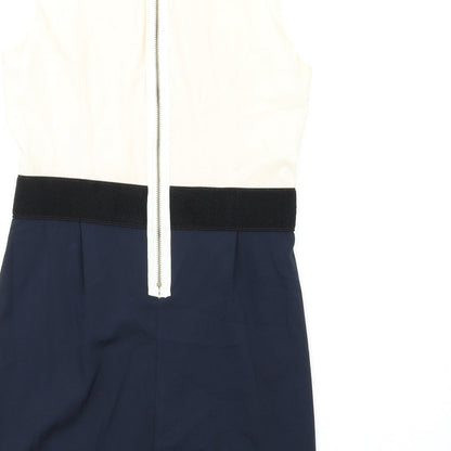 AX Paris Womens Blue Viscose Pencil Dress Size 12 Round Neck Zip