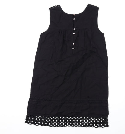 Phase Eight Womens Black Cotton Tank Dress Size 10 Round Neck Button