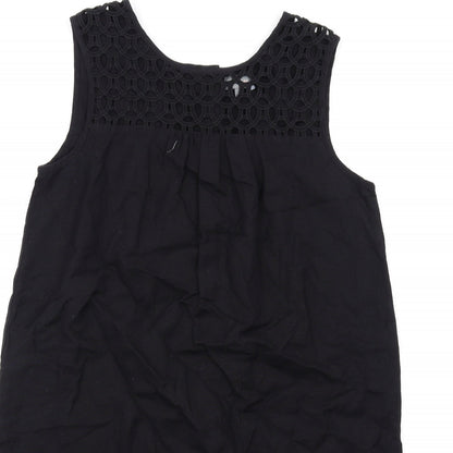 Phase Eight Womens Black Cotton Tank Dress Size 10 Round Neck Button