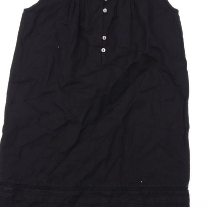 Phase Eight Womens Black Cotton Tank Dress Size 10 Round Neck Button