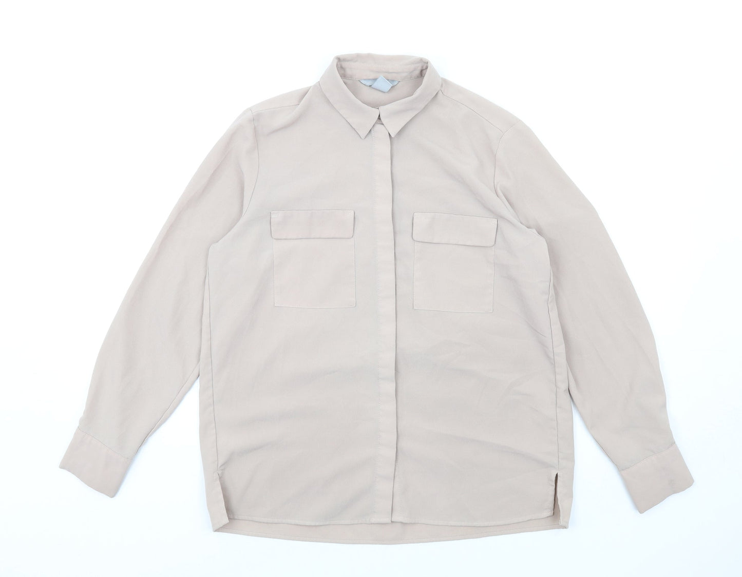 Womens UK Size 8 H&M Beige Basic Button-Up