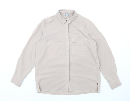 Womens UK Size 8 H&M Beige Basic Button-Up