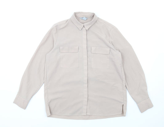Womens UK Size 8 H&M Beige Basic Button-Up