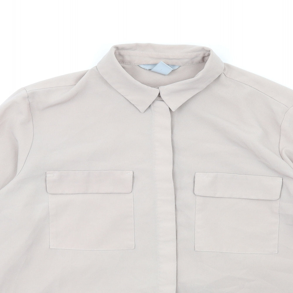 Womens UK Size 8 H&M Beige Basic Button-Up