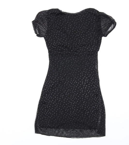 PRETTYLITTLETHING Womens Black Polka Dot Polyester Bodycon Size 4 V-Neck Pullover