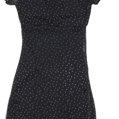 PRETTYLITTLETHING Womens Black Polka Dot Polyester Bodycon Size 4 V-Neck Pullover