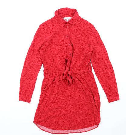Warehouse Womens Red Geometric Viscose Shirt Dress Size 8 Collared Button