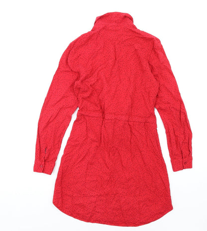 Warehouse Womens Red Geometric Viscose Shirt Dress Size 8 Collared Button