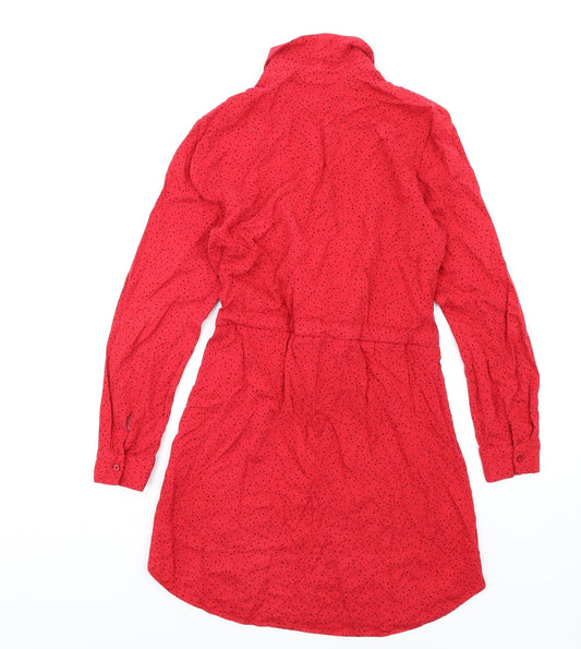 Warehouse Womens Red Geometric Viscose Shirt Dress Size 8 Collared Button