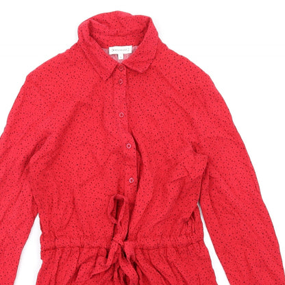 Warehouse Womens Red Geometric Viscose Shirt Dress Size 8 Collared Button