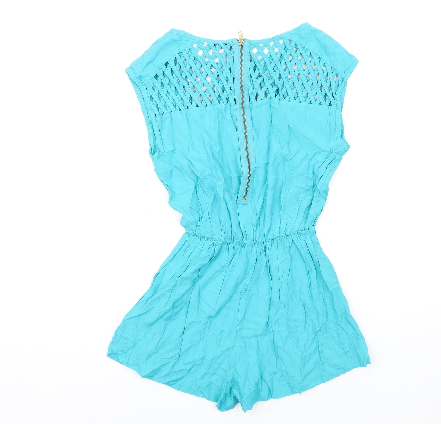 New Look Womens Blue Vinyl Playsuit One-Piece Size 8 Zip