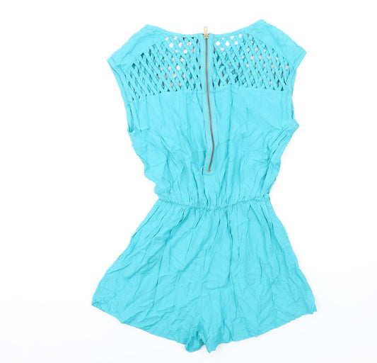 New Look Womens Blue Vinyl Playsuit One-Piece Size 8 Zip