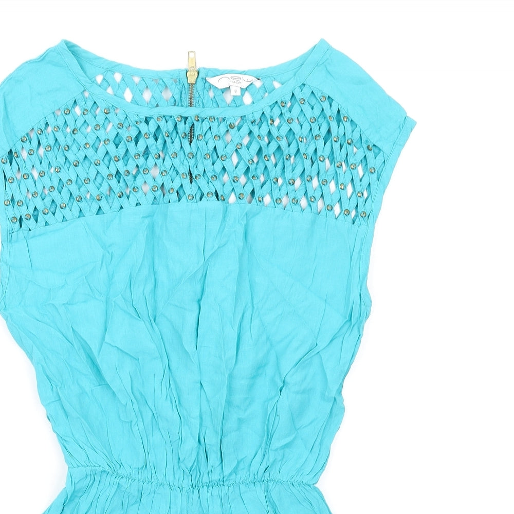 New Look Womens Blue Vinyl Playsuit One-Piece Size 8 Zip