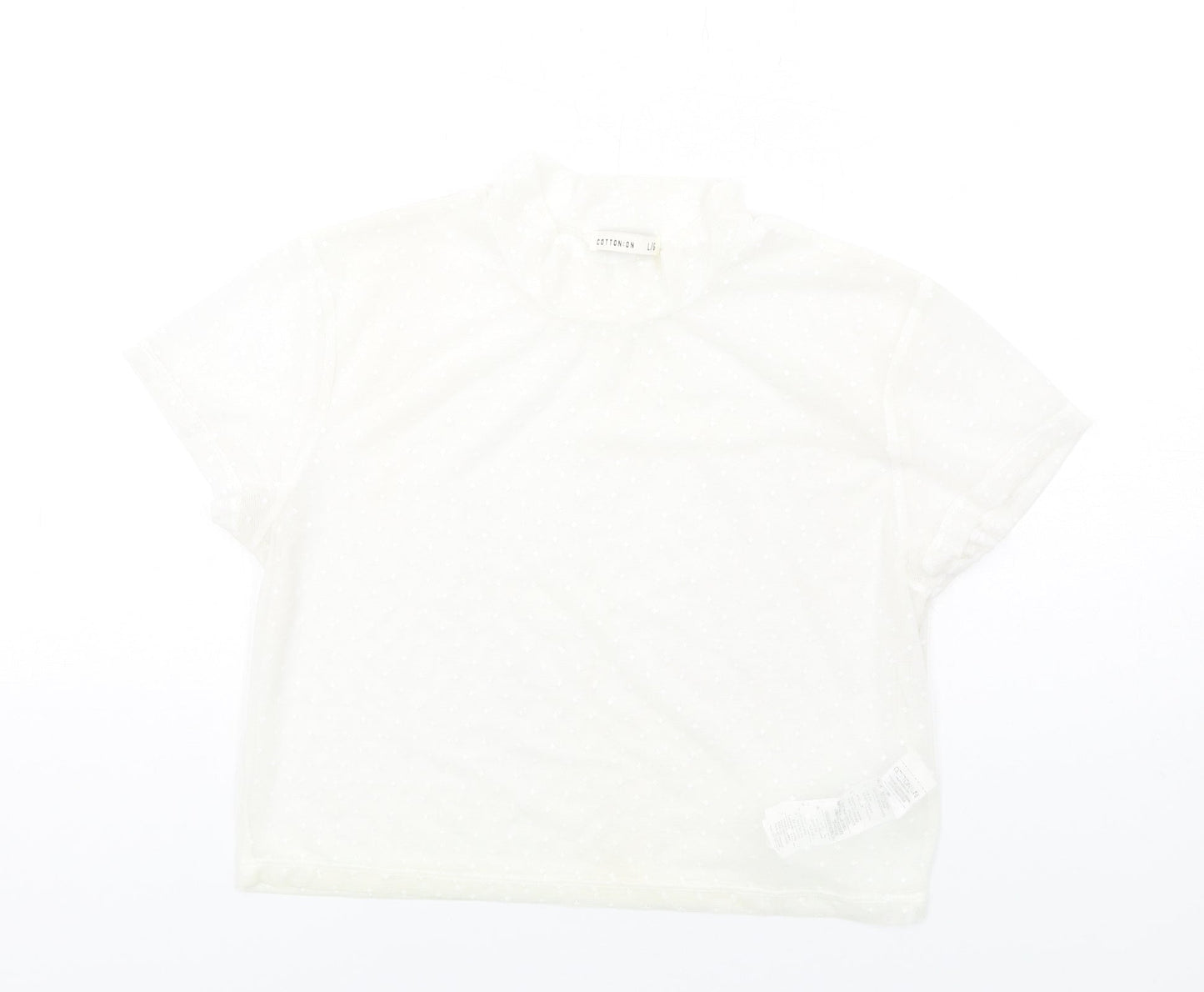 Cotton On Womens Ivory Polyester Cropped T-Shirt Size L Mock Neck