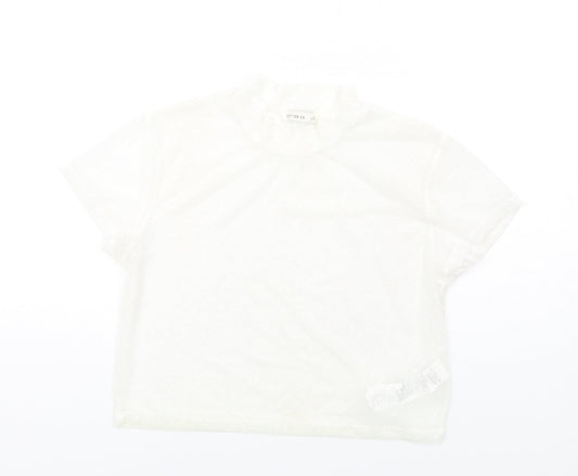 Cotton On Womens Ivory Polyester Cropped T-Shirt Size L Mock Neck