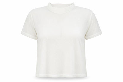 Cotton On Womens Ivory Polyester Cropped T-Shirt Size L Mock Neck