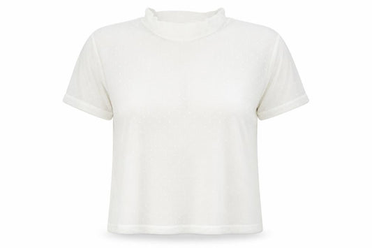 Cotton On Womens Ivory Polyester Cropped T-Shirt Size L Mock Neck