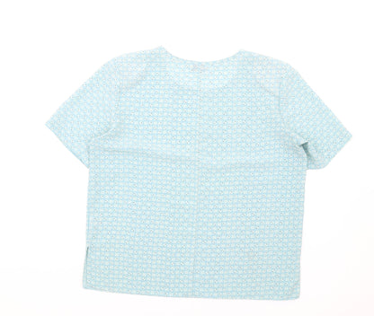Bonmarché Womens Blue Geometric Polyester Basic T-Shirt Size 16 Round Neck