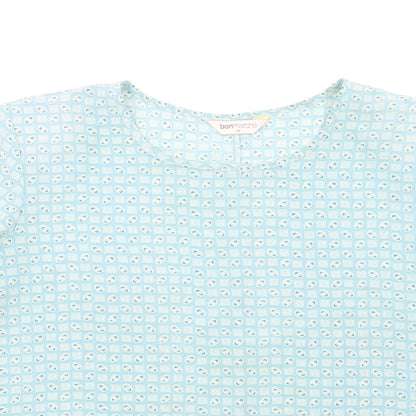 Bonmarché Womens Blue Geometric Polyester Basic T-Shirt Size 16 Round Neck