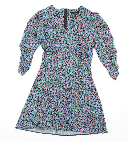 New Look Womens Multicoloured Floral Viscose A-Line Size 10 V-Neck Zip