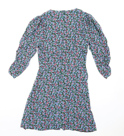 New Look Womens Multicoloured Floral Viscose A-Line Size 10 V-Neck Zip