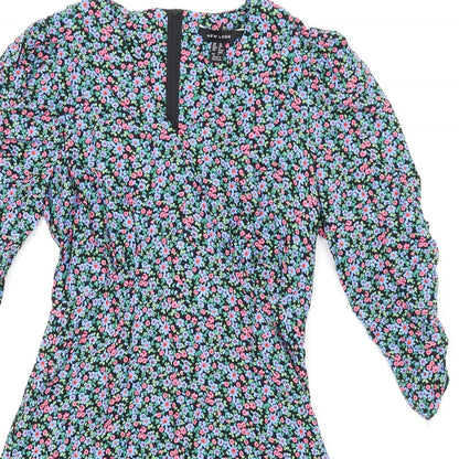 New Look Womens Multicoloured Floral Viscose A-Line Size 10 V-Neck Zip