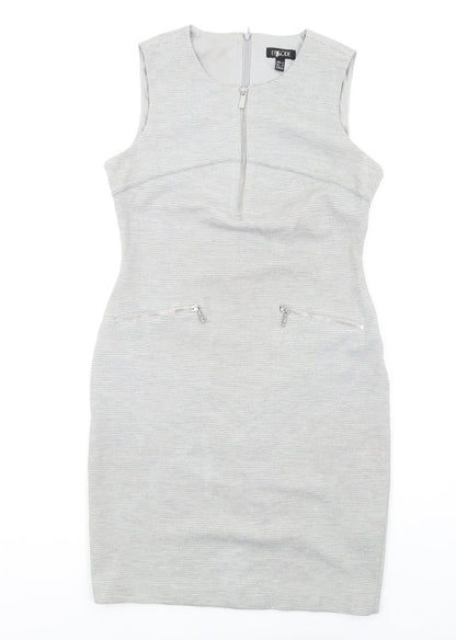 Episode Womens Grey Polyester Pencil Dress Size 8 Round Neck Zip