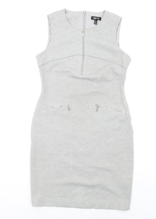 Episode Womens Grey Polyester Pencil Dress Size 8 Round Neck Zip