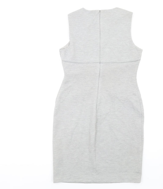Episode Womens Grey Polyester Pencil Dress Size 8 Round Neck Zip