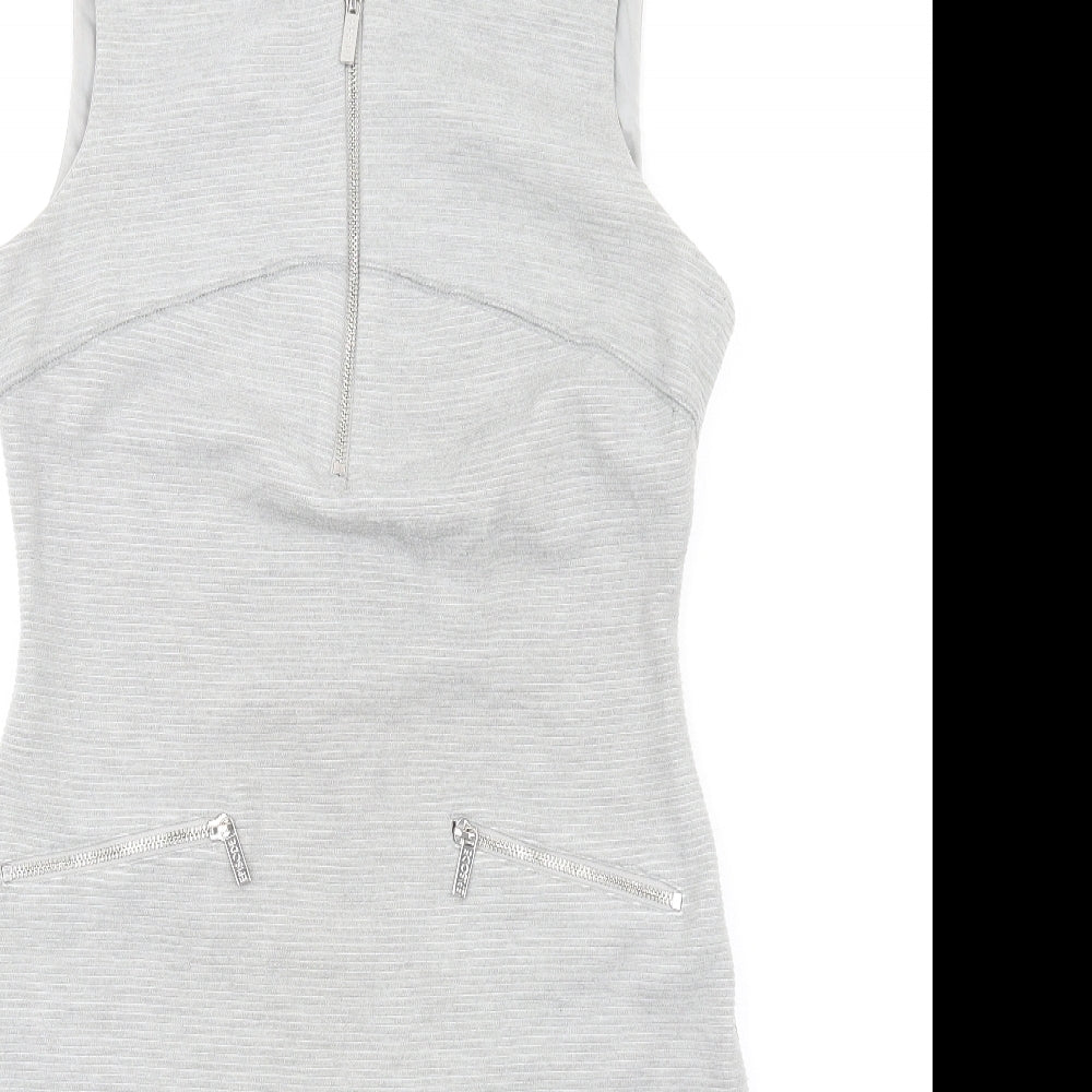 Episode Womens Grey Polyester Pencil Dress Size 8 Round Neck Zip
