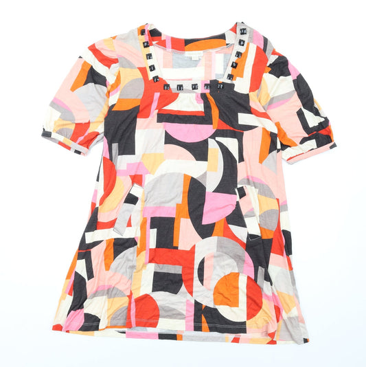 Accessorize Womens Multicoloured Geometric Viscose A-Line Size 10 Square Neck Pullover - Beaded Neckline