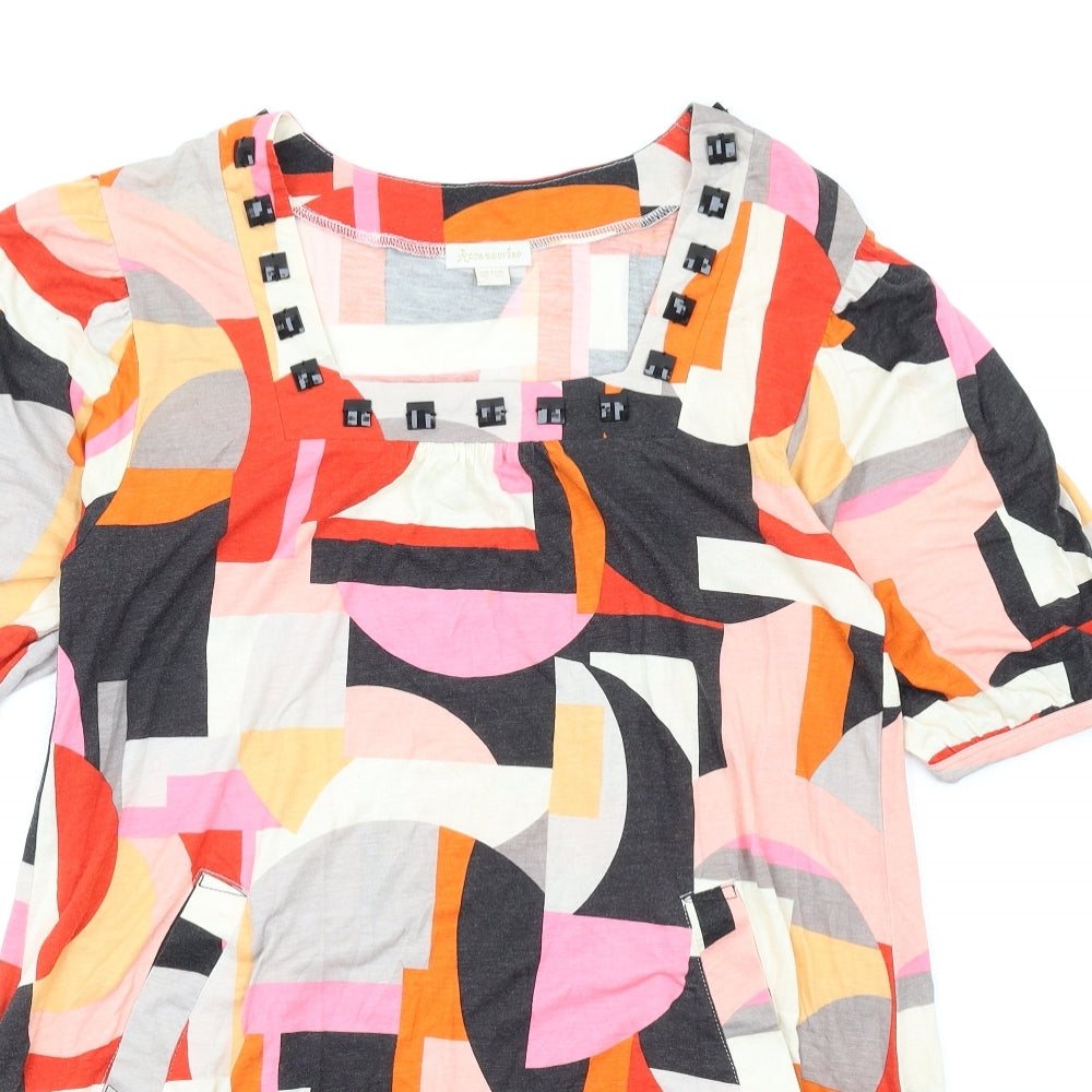 Accessorize Womens Multicoloured Geometric Viscose A-Line Size 10 Square Neck Pullover - Beaded Neckline