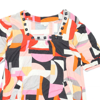 Accessorize Womens Multicoloured Geometric Viscose A-Line Size 10 Square Neck Pullover - Beaded Neckline