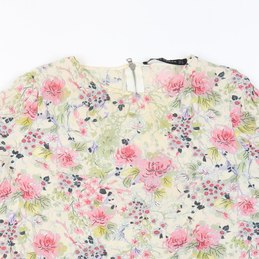 Womens UK Size M Zara Beige Basic Blouse