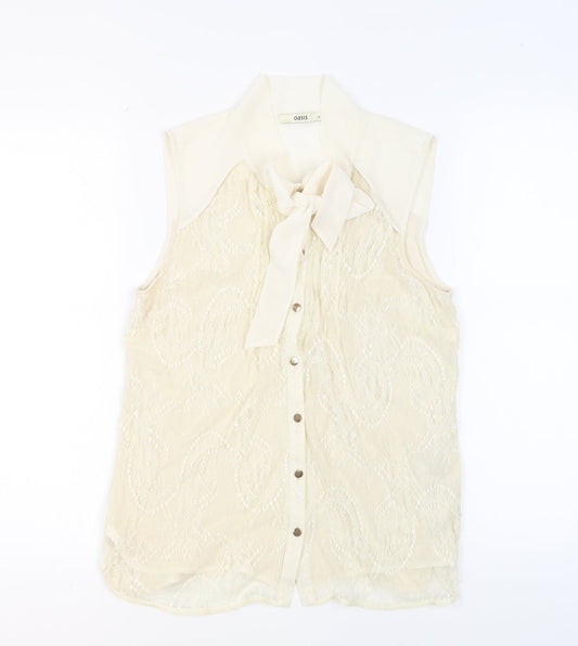 Womens UK Size M Oasis Beige Basic Button-Up