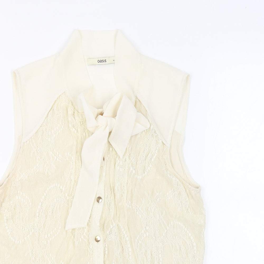 Womens UK Size M Oasis Beige Basic Button-Up