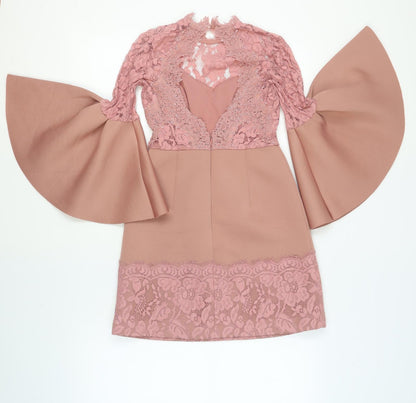 ASOS Womens Pink Polyester Shift Size 8 V-Neck Zip - Lace Detail Open Back
