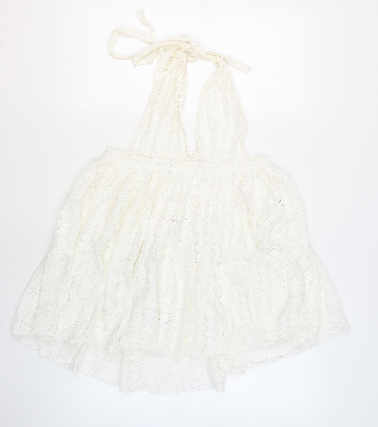 YANGZOM Womens White 100% Cotton Cover Up One Size - Lace Beaded Tasseled
