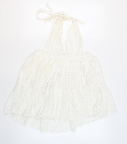 YANGZOM Womens White 100% Cotton Cover Up One Size - Lace Beaded Tasseled