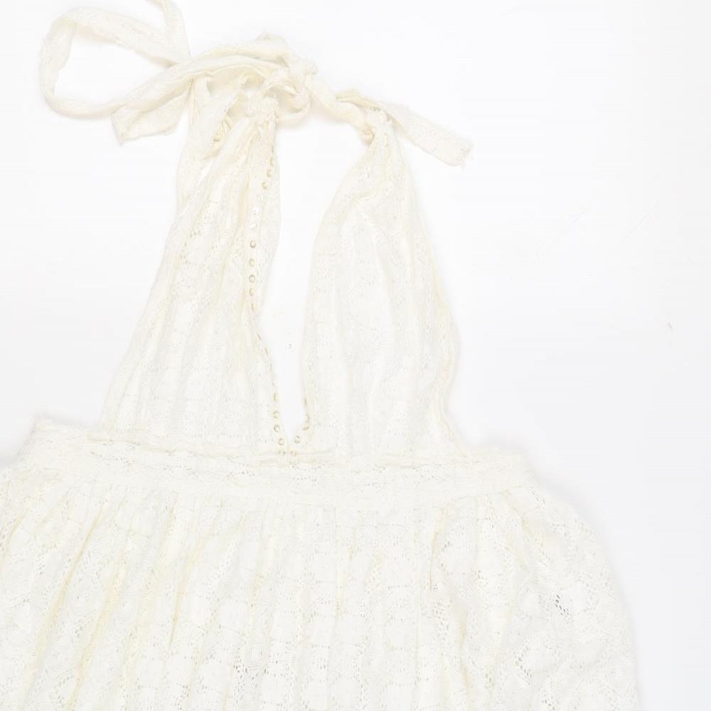 YANGZOM Womens White 100% Cotton Cover Up One Size - Lace Beaded Tasseled
