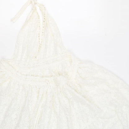 YANGZOM Womens White 100% Cotton Cover Up One Size - Lace Beaded Tasseled