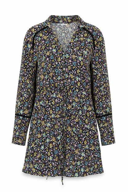 Zara Womens Black Floral Polyester A-Line Size M V-Neck Button