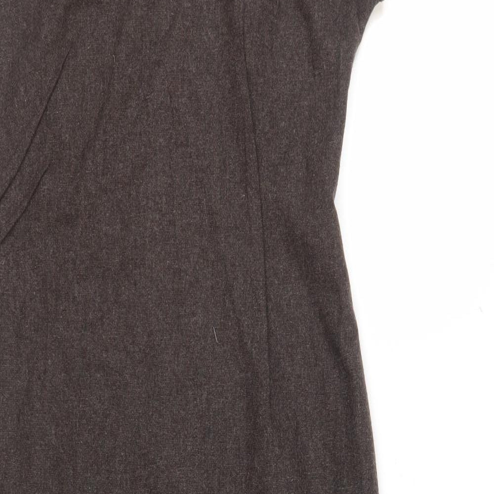 Imprern Design Womens Brown Polyester Shift Size 10 V-Neck Zip - Brooch Included Asymmetrical Hem