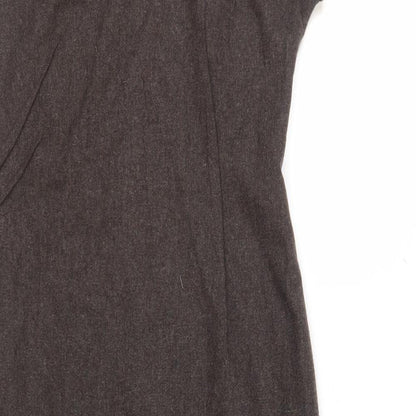 Imprern Design Womens Brown Polyester Shift Size 10 V-Neck Zip - Brooch Included Asymmetrical Hem