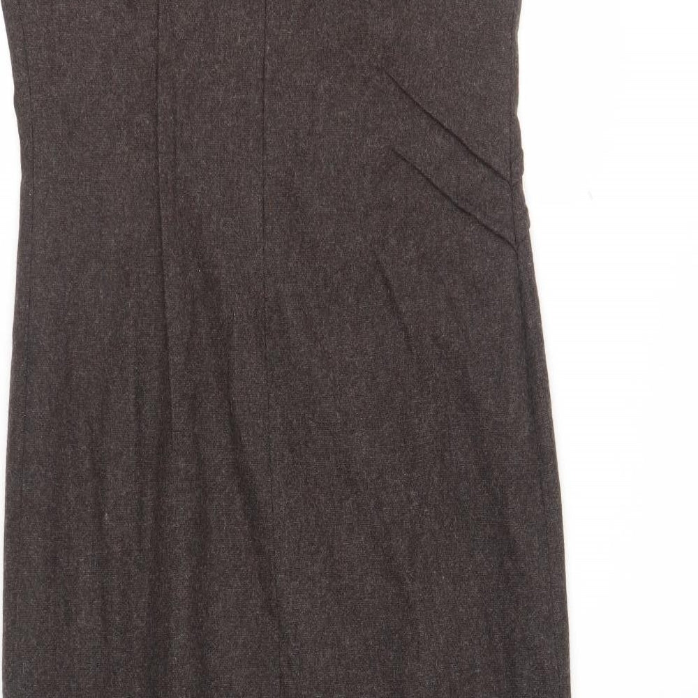 Imprern Design Womens Brown Polyester Shift Size 10 V-Neck Zip - Brooch Included Asymmetrical Hem